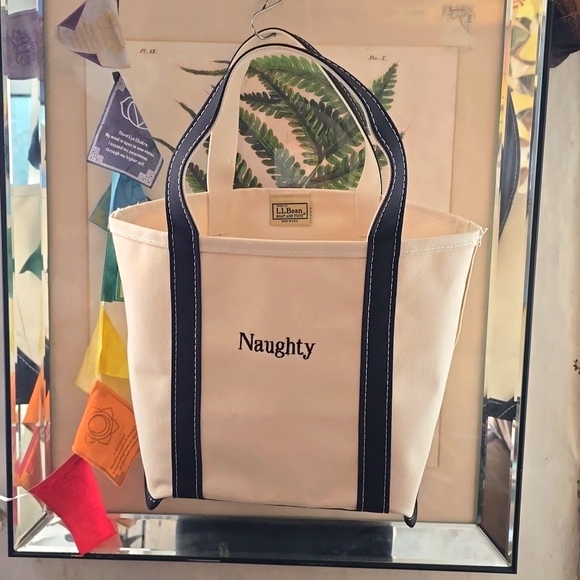 L.L. Bean Canvas Medium Boat Tote Bag "Naughty" Custom Mono Black + White USA - Picture 6 of 7